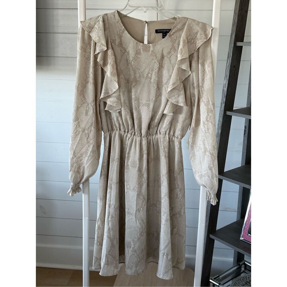 Banana Republic Snake Print Fit and Flare Dress Women’s XS Tan NWT